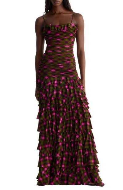 Diane Von Furstenberg Primrose Ruched Tiered Gown In Highland Fling Mini Soil