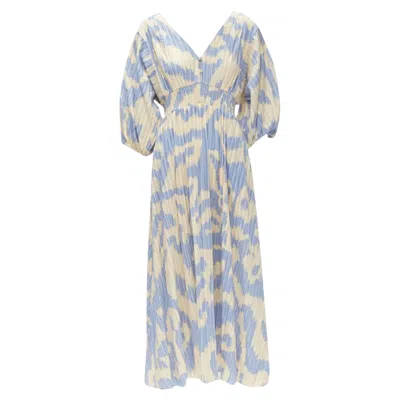 Diane Von Furstenberg Print Lattice Embroidery Puff Sleeve Dress In Blue