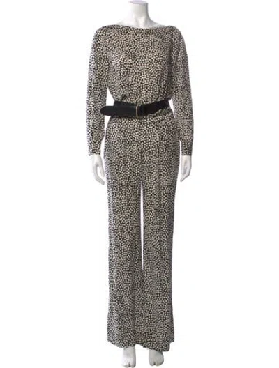 Pre-owned Diane Von Furstenberg Printed Bateau Neckline Jumpsuit In Black/white