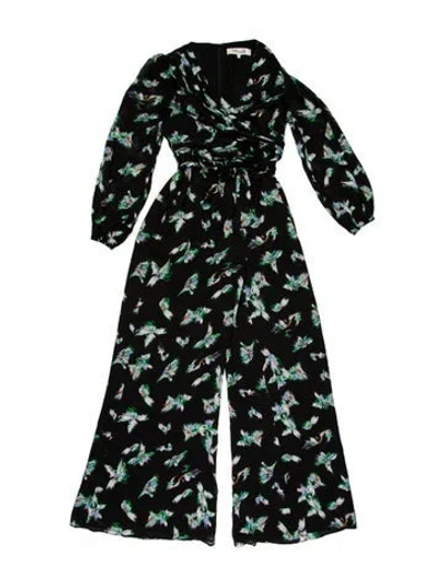 Pre-owned Diane Von Furstenberg Printed Cowl Neck Jumpsuit In Black