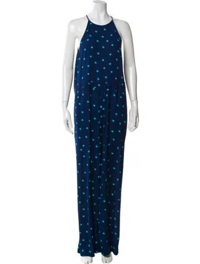 Pre-owned Diane Von Furstenberg Printed Crew Neck Jumpsuit W/ Tags In Blue