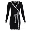 Diane Von Furstenberg Printed Edges Wrap Dress In Black Wool In Black