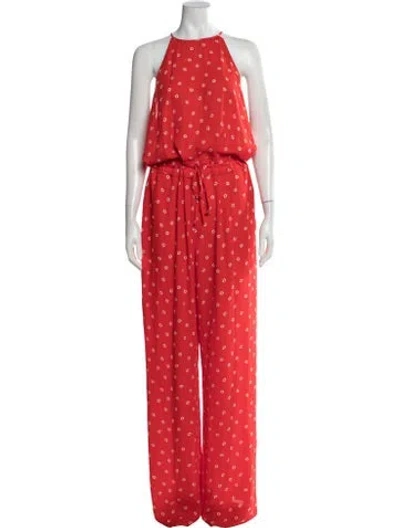 Pre-owned Diane Von Furstenberg Printed Halterneck Jumpsuit W/ Tags In Red