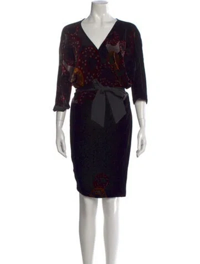 Pre-owned Diane Von Furstenberg Printed Knee-length Dress In Black