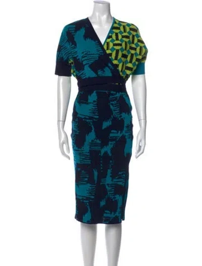 Pre-owned Diane Von Furstenberg Printed Knee-length Dress In Blue
