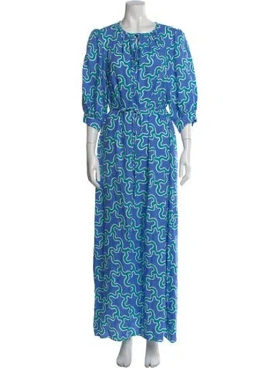 Pre-owned Diane Von Furstenberg Printed Long Dress W/ Tags In Blue