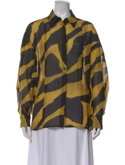 Pre-owned Diane Von Furstenberg Printed Long Sleeve Blouse In Multi