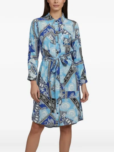 Pre-owned Diane Von Furstenberg Printed Long-sleeve Dress In Blue