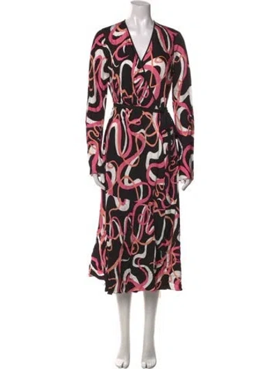 Pre-owned Diane Von Furstenberg Printed Midi Length Dress In Black