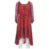 Diane Von Furstenberg Printed Midi Ruffled Dress In Red Silk In Red