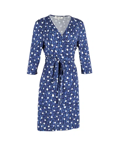 Diane Von Furstenberg Printed Midi Wrap Dress In Blue Silk