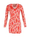 Diane Von Furstenberg Printed Mini Dress In Coral Red Silk In Red