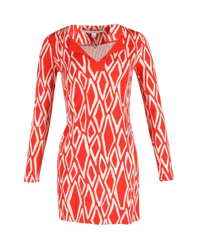 Diane Von Furstenberg Printed Mini Dress In Coral Red Silk