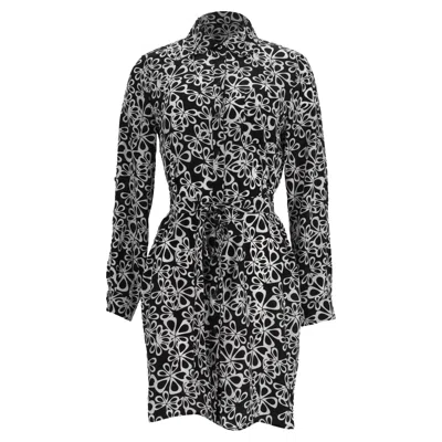 Diane Von Furstenberg Printed Mini Shirt Dress In Black Silk