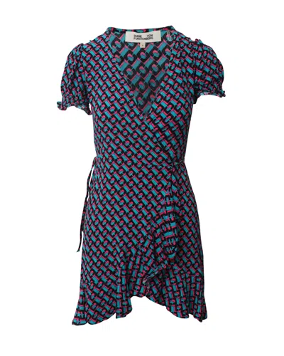 Diane Von Furstenberg Printed Mini Wrap Dress In Multicolor Silk
