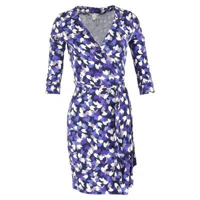 Diane Von Furstenberg Printed Mini Wrap Dress In Purple Cotton In Blue