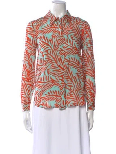 Pre-owned Diane Von Furstenberg Printed Mock Neck Blouse W/ Tags In Orange