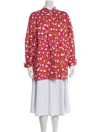 Pre-owned Diane Von Furstenberg Printed Mock Neck Tunic In Pink
