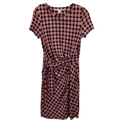Pre-owned Diane Von Furstenberg Printed Mock-wrap Dress In Multicolor Silk In Black