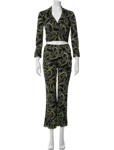 Pre-owned Diane Von Furstenberg Printed Pant Set In Black