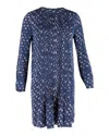 Diane Von Furstenberg Printed Pleated Long-sleeve Dress In Navy Blue Silk In Blue