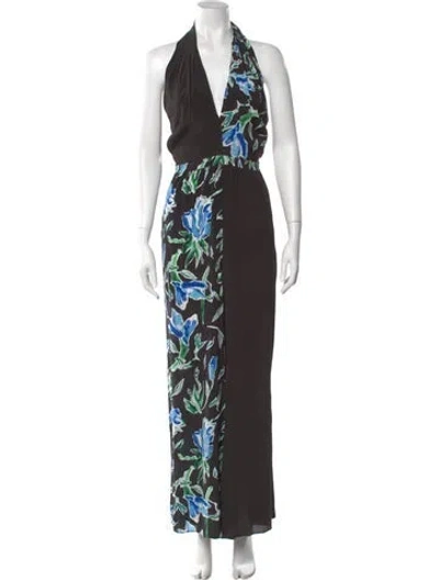 Pre-owned Diane Von Furstenberg Printed Plunge Neckline Jumpsuit In Multi
