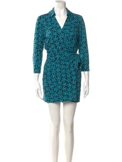 Pre-owned Diane Von Furstenberg Printed Romper In Blue