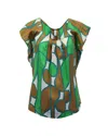 Diane Von Furstenberg Printed Scoop Neck Blouse In Green Silk In Green