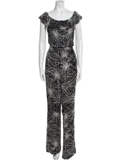 Pre-owned Diane Von Furstenberg Printed Scoop Neck Jumpsuit In Black