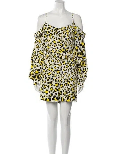 Pre-owned Diane Von Furstenberg Printed Scoop Neck Romper In White