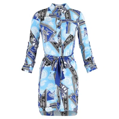 Diane Von Furstenberg Printed Shirt Dress In Blue Silk