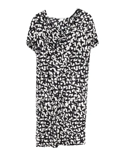 Diane Von Furstenberg Printed Short Sleeve Dress In Black And White Viscose
