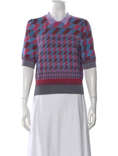 Pre-owned Diane Von Furstenberg Printed Short Sleeve Polo In Blue
