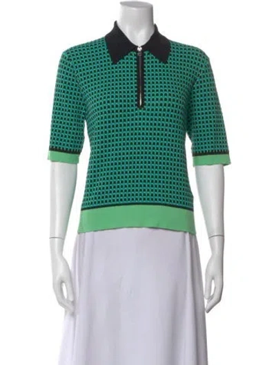 Pre-owned Diane Von Furstenberg Printed Short Sleeve Polo In Green