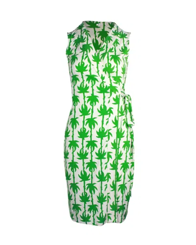 Diane Von Furstenberg Printed Sleeveless Wrap Dress In White Print Silk
