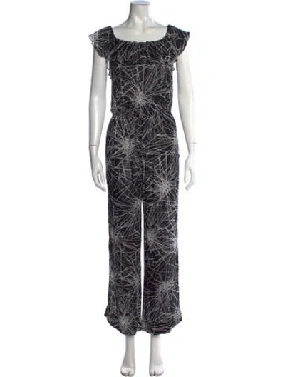 Pre-owned Diane Von Furstenberg Printed Square Neckline Jumpsuit In Black/white