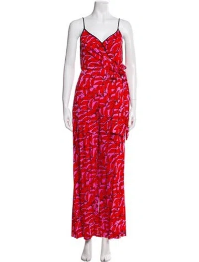 Pre-owned Diane Von Furstenberg Printed Square Neckline Jumpsuit In Red