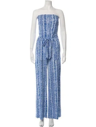 Pre-owned Diane Von Furstenberg Printed Strapless Jumpsuit In Blue