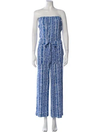 Pre-owned Diane Von Furstenberg Printed Strapless Jumpsuit In Blue