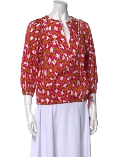 Pre-owned Diane Von Furstenberg Printed V-neck Blouse W/ Tags In Pink