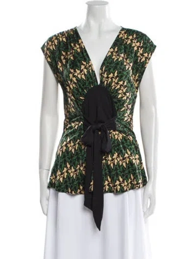 Pre-owned Diane Von Furstenberg Printed V-neck Blouse In White