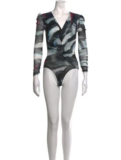 Pre-owned Diane Von Furstenberg Printed V-neck Bodysuit In Multicolor