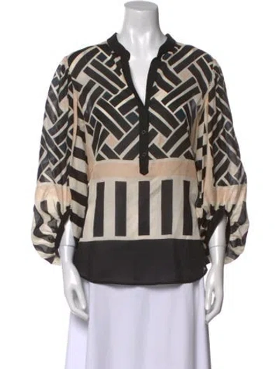 Pre-owned Diane Von Furstenberg Printed V-neck Tunic In Black