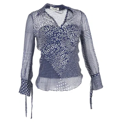 Diane Von Furstenberg Printed Wrap Blouse In Blue Silk