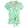Diane Von Furstenberg Printed Wrap Blouse In Green Silk In Green