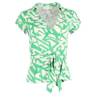 Diane Von Furstenberg Printed Wrap Blouse In Green Silk