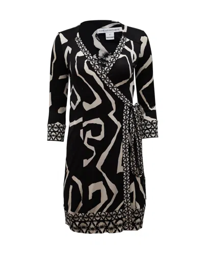 Diane Von Furstenberg Printed Wrap Dress In Black And White Silk