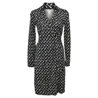 Diane Von Furstenberg Printed Wrap Dress In Black Silk