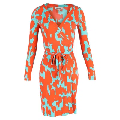 Diane Von Furstenberg Printed Wrap Dress In Orange Silk
