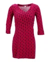 Diane Von Furstenberg Printed Wrap Dress In Red Cotton In Red